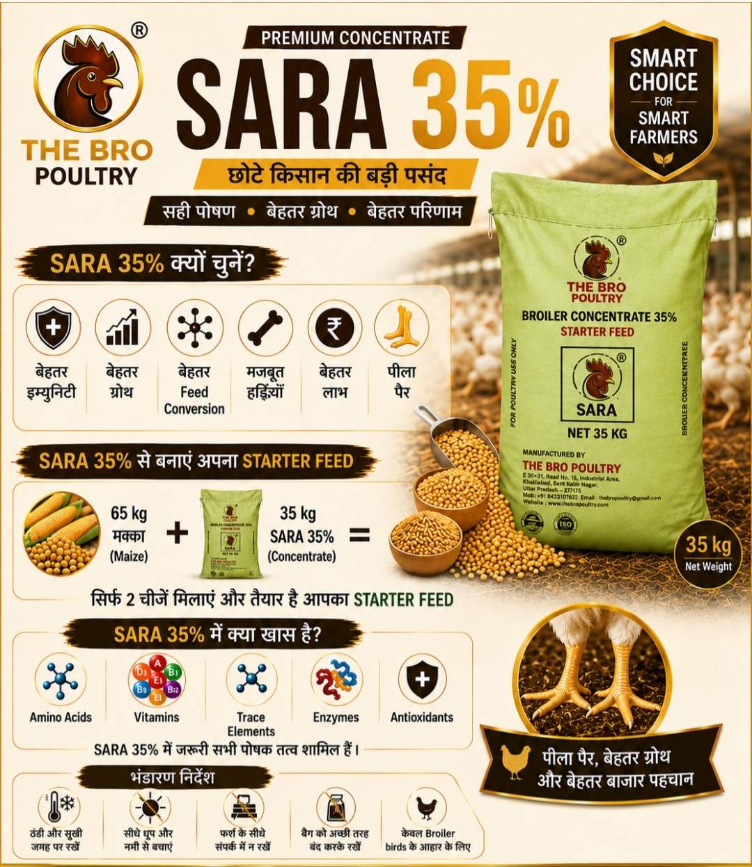 SARA 35% Broiler Concentrate starter feed ka 35 kg bag – The Bro Poultry poster